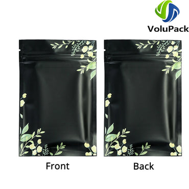 Mylar Packaging Bags,Recyclable Eco Plastic Bags,Heat Seal Zipper Bags,Black and Printed Tear Notch Pouches,Aluminum Foil,100Pcs