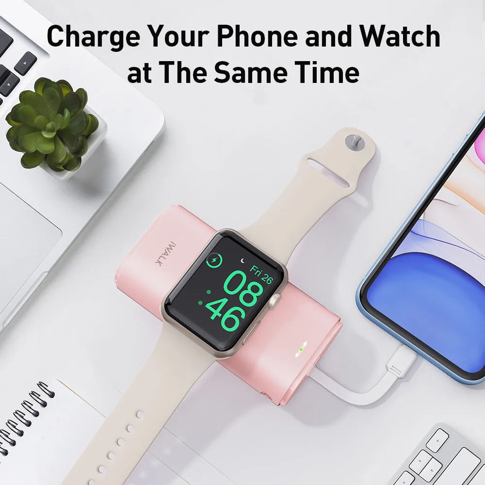 IWALK wireless power bank 9000mAh with built-in cable iWatch ultra wireless magnetic iPhone Watch 8/7/6 Lightning