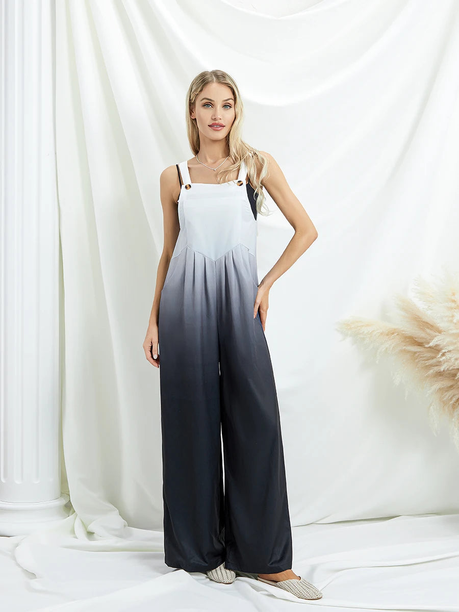 Women s Summer Long Jumpsuit Solid Color Tie Dye Pattern Print Sleeveless Spaghetti Strap Jumpsuit Casual Suspender Pants