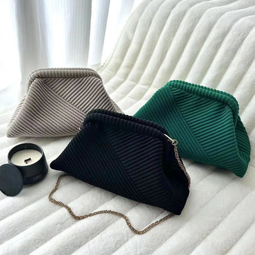 Women Evening Clutch Bag Corduroy Evening Purse Chain Strap Soft Clutch Handbag Stylish Crossbody Bag Trendy Sling Bag