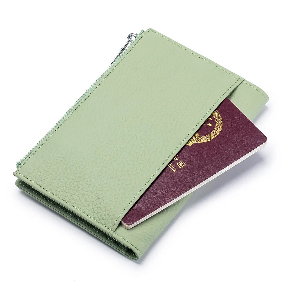 Unisex RFID-Blocking Ultra-Thin Genuine Leather Passport Wallet Anti-Skimming Travel Organizer w/Ticket Pocket Card Slot Purse