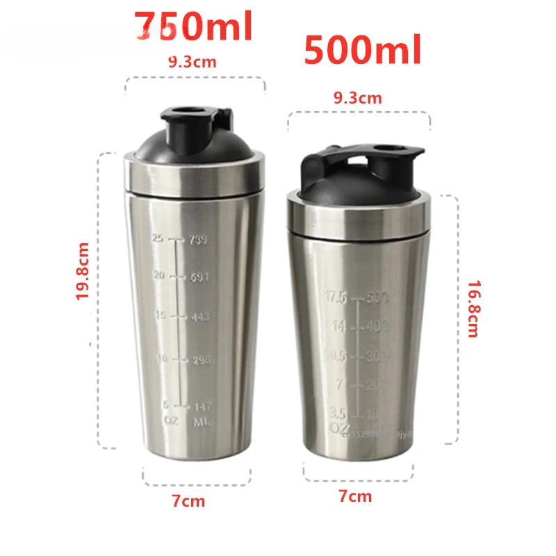 1pcs Stainless Steel Protein Powder Shaker Bottle with Ball Scale Leak Proof for Gym Fitness Sport Whey Shakes Water Cup
