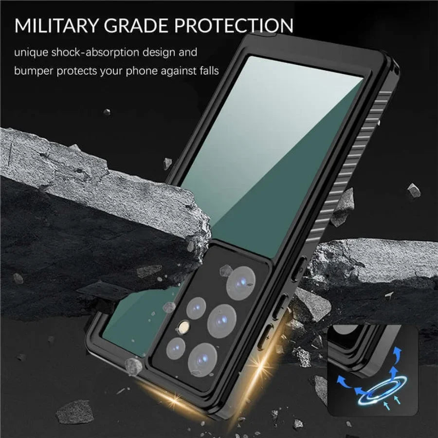 For Galaxy S24 S23 Ultra Plus S21 S20 FE IP68 Waterproof Full Sealed Diving Swim Phone Case Shockproof Surfing Clear Cover Shell