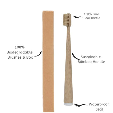 4-Pack Natural Bristle Bamboo Toothbrushes Boar Hair Bristle & Bambu Toothbrush Totally Compostable & Biodegradable