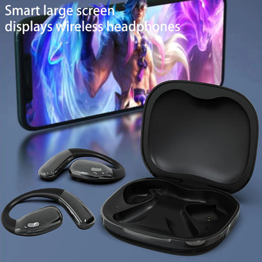 Wireless Headphones Bluetooth-Compatible 5.3 Noise Cancelling Open Ear Headphones Touch Color Screen for Workout Driving Running