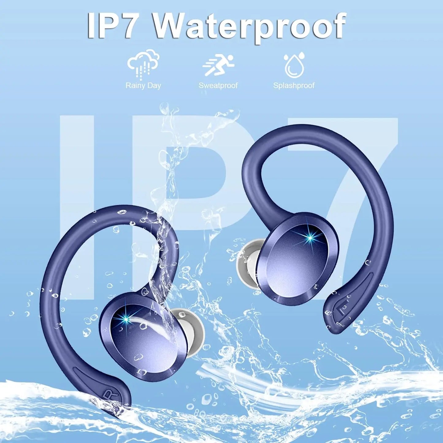 Wireless Earbuds, Bluetooth 5.3 On-Ear Headset, Noise Cancelling Mic, 48H Playtime Sports Headphones for Workout/Running.