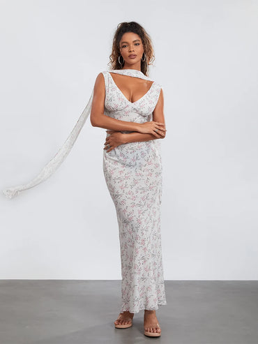 Women Sleeveless Tank Dress Casual Summer Floral Backless Party Dress with Headband for Cocktail Beach Club Streetwear