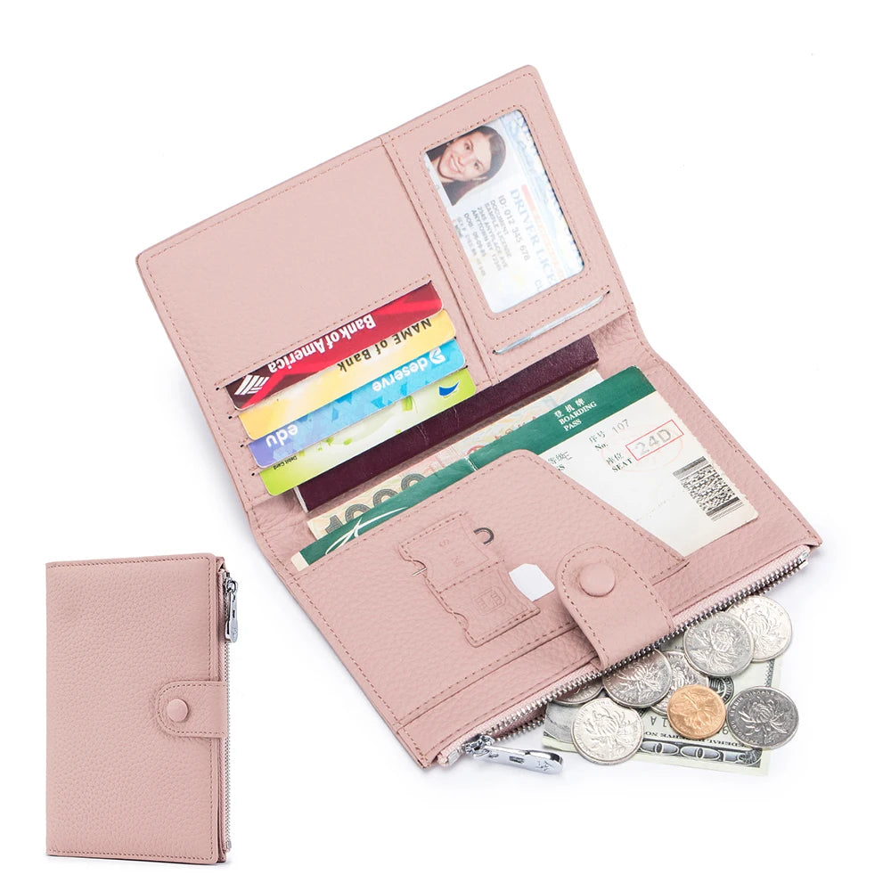 Unisex RFID-Blocking Ultra-Thin Genuine Leather Passport Wallet Anti-Skimming Travel Organizer w/Ticket Pocket Card Slot Purse