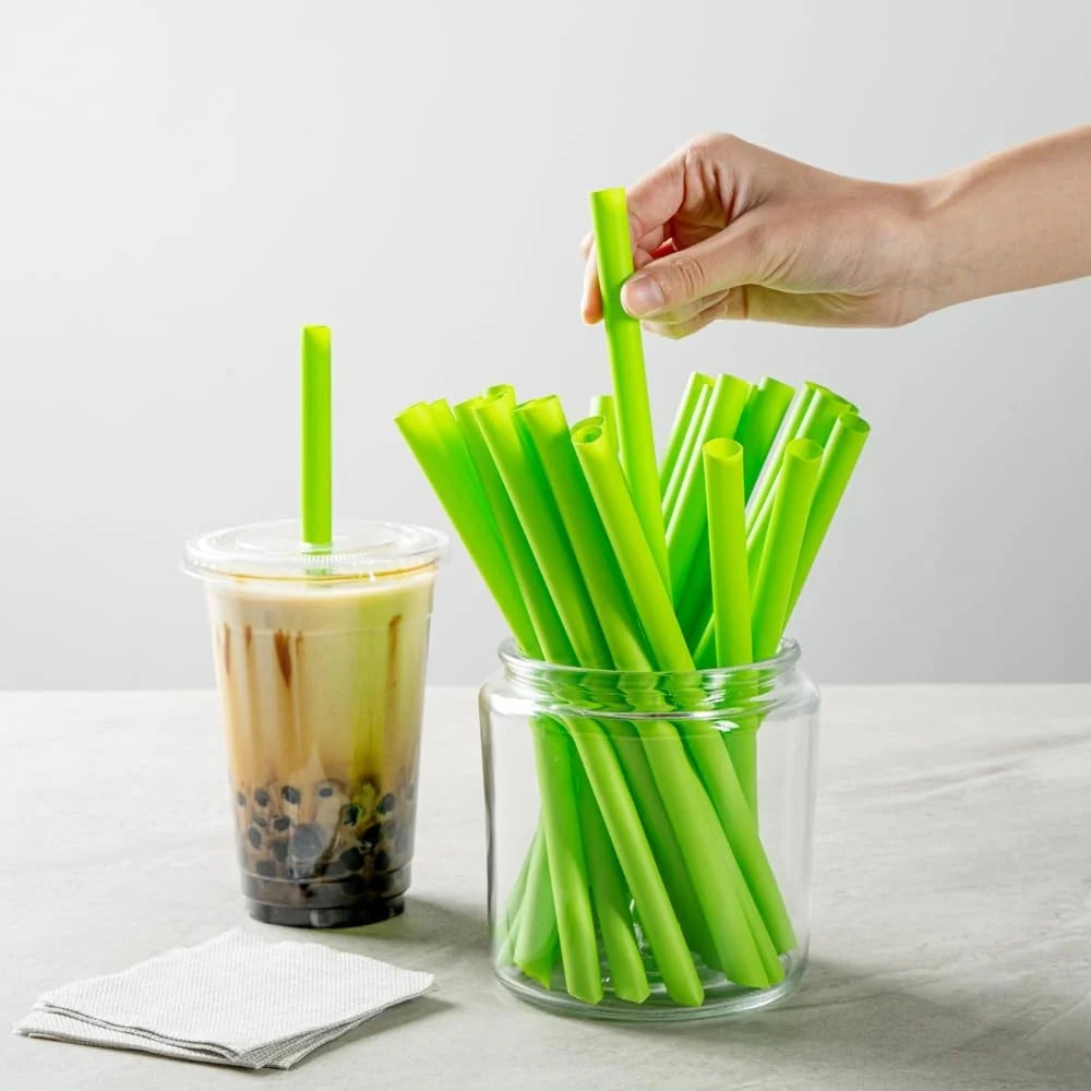 9.1 Inch Disposable Boba Straws 100 Count Compostable PLA Straws Wider Mouth Durable Eco-Friendly Hot Cold Beverages
