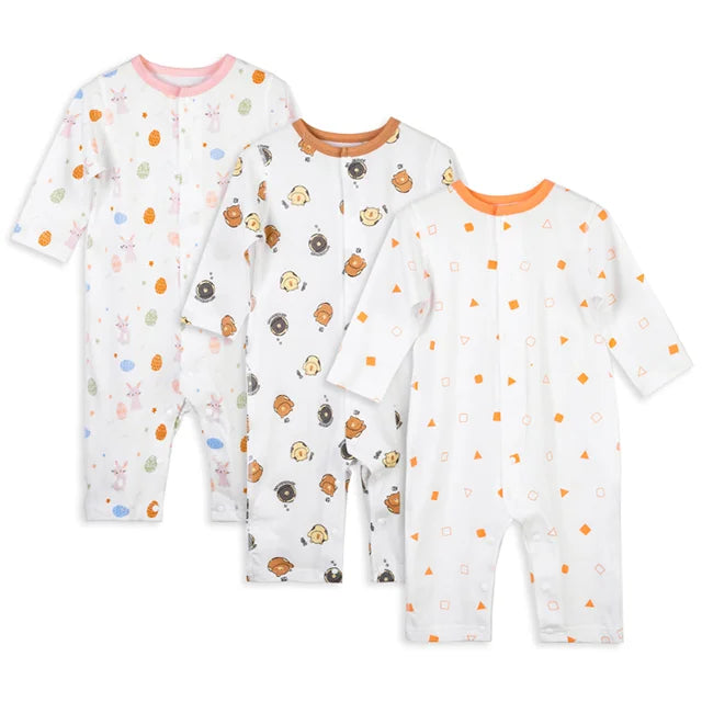 MICHLEY 3pcs Baby Short-Sleeve Rompers Long-Sleeve Jumpsuit Bodysuit Soft White Cartoon Infant Clothes Overalls For Boys Girls