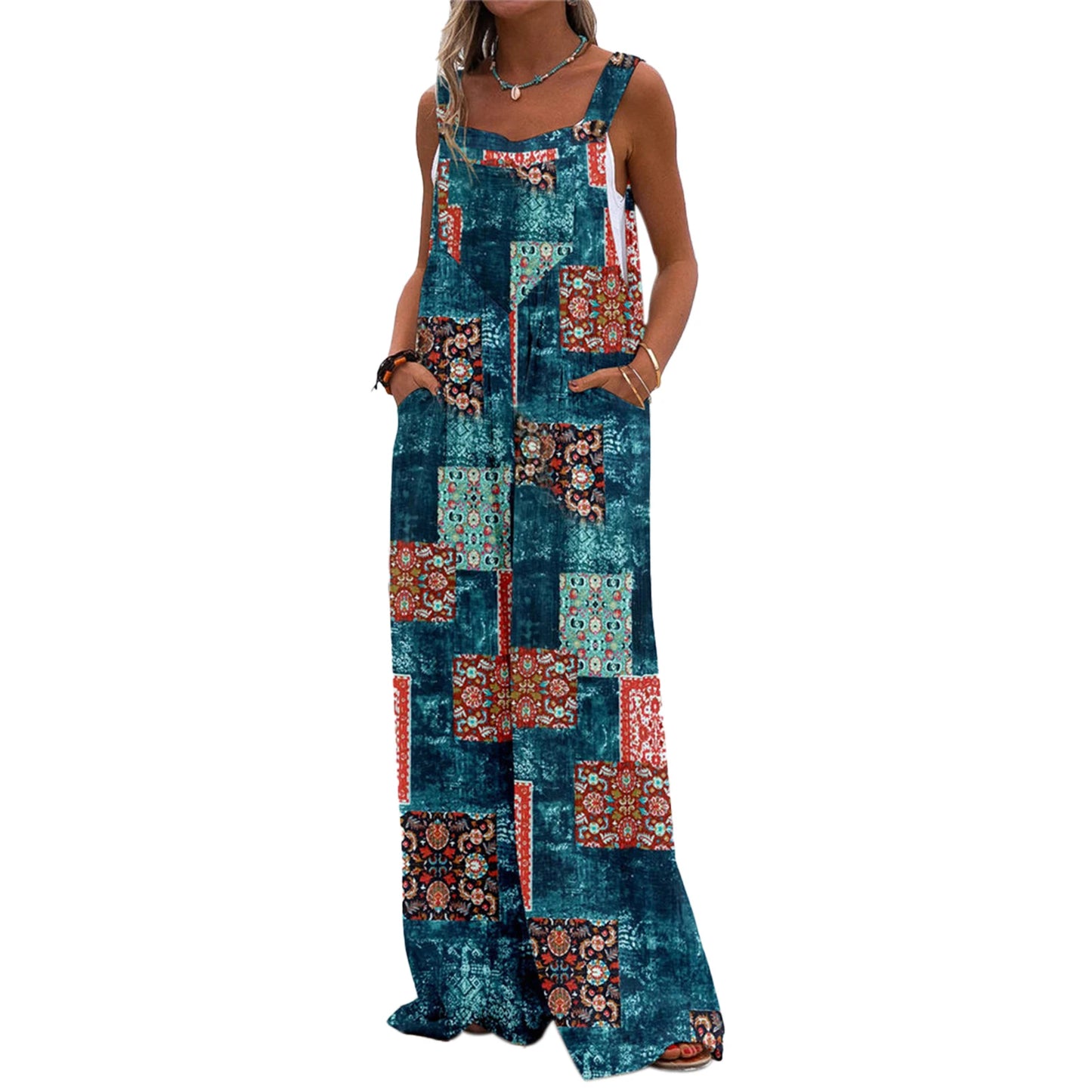Women s Summer Long Jumpsuit Solid Color Tie Dye Pattern Print Sleeveless Spaghetti Strap Jumpsuit Casual Suspender Pants