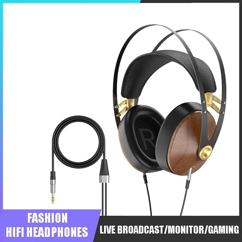 OKCSC One99 Classic Closed-Back Headset For Audiophiles Walnut Color Wired Headset Head Mounted Dynamic Stereo Headphones