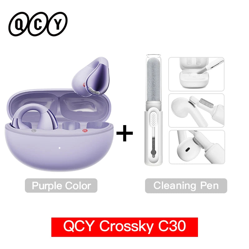 QCY Crossky C30 Wireless Bluetooth 5.4 Earphones Ear clip TWS Sports Earbuds Open Ear Dual-Connection Waterproof Headphones