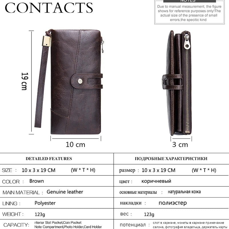 CONTACT'S Genuine Cow Leather Wallet Fashion Coin Purse For Ladies Women Long Clutch Wallets With Cell Phone Bags Card Holder