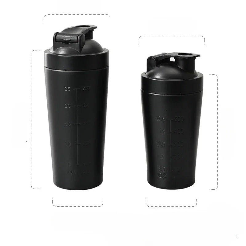 1pcs Stainless Steel Protein Powder Shaker Bottle with Ball Scale Leak Proof for Gym Fitness Sport Whey Shakes Water Cup