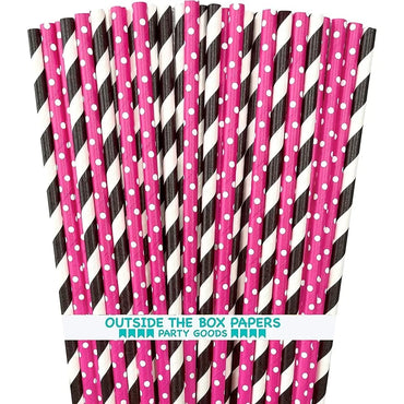 Diva Theme Biodegradable Paper Straws 100 Pack 7.75 Inch Stripe Polka Dot Perfect Parties Celebrations Events