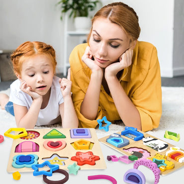 3D Wooden Puzzles Educational Toys Kids Montessori Toys Games Geometry Shape Intelligence Toys Children Christmas Holiday Gifts