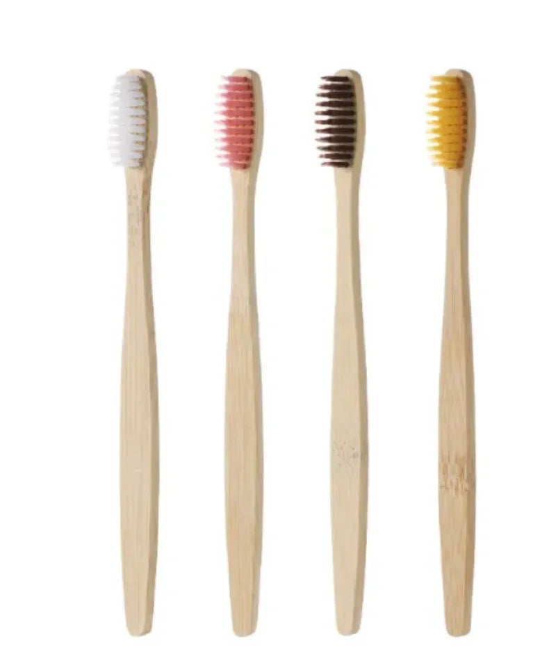 Single Cowhide Wrapped Bamboo Toothbrush Set Natural and Environmentally Friendly Bamboo Toothbrush Tablet One Box of 10 P