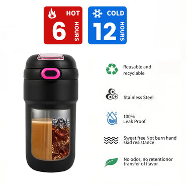 16oz  Vacuum Insulated Water Bottle with leak-proof lids and straw, 2-in-1 Dual-Access Switch Lid (Straw & Sip Modes) ,Leakproof