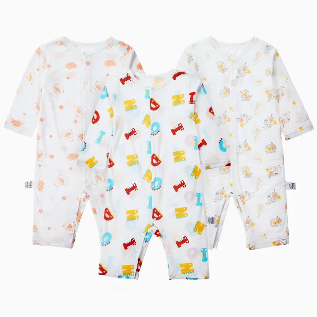 MICHLEY 3pcs Baby Short-Sleeve Rompers Long-Sleeve Jumpsuit Bodysuit Soft White Cartoon Infant Clothes Overalls For Boys Girls
