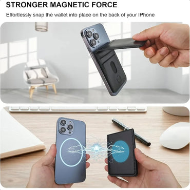KIHUWEY for MagSafe Wallet Card Holder with Magnetic Mag Safe Leather Detachable Kickstand RFID Wallet for iPhone 16 15 14 13 1