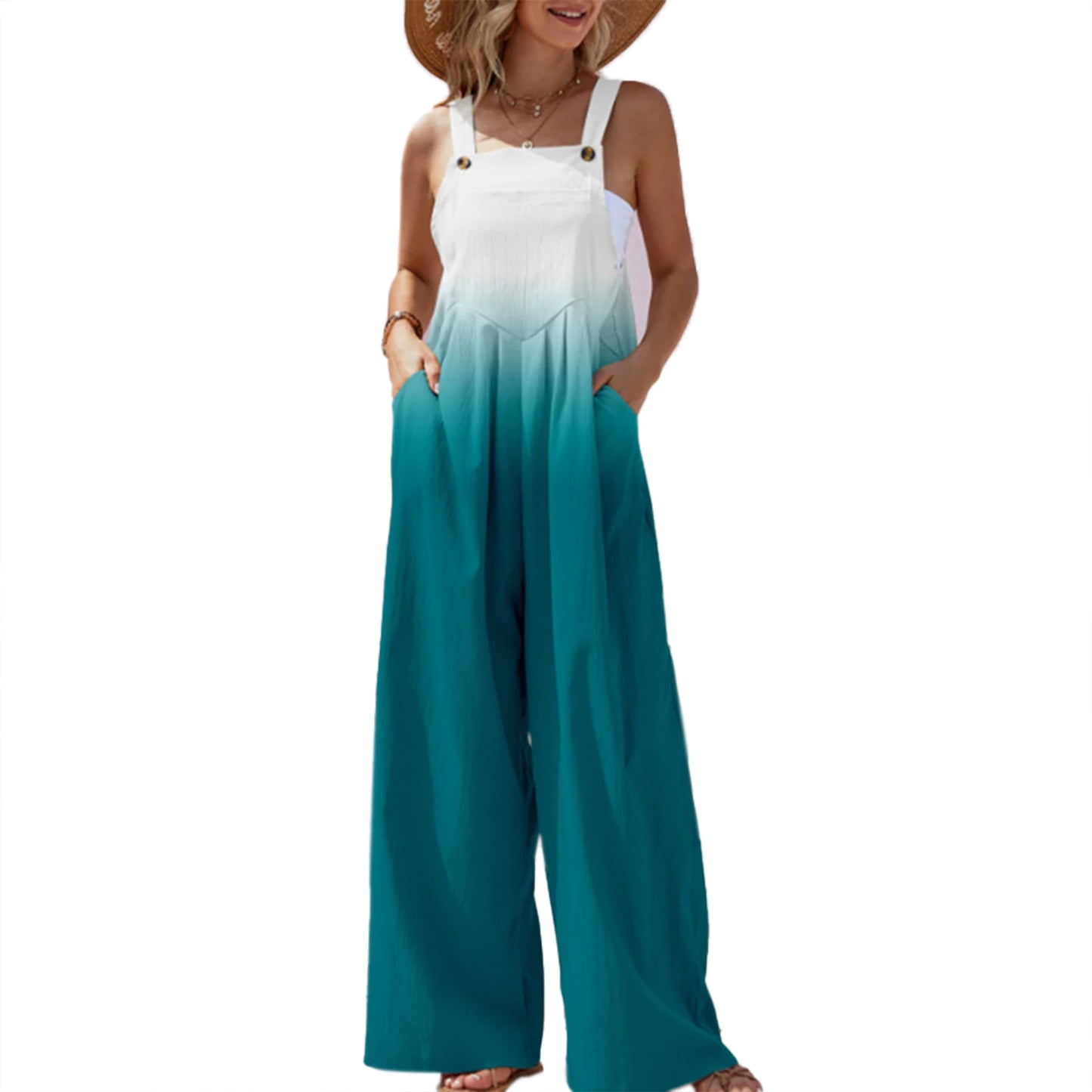 Women s Summer Long Jumpsuit Solid Color Tie Dye Pattern Print Sleeveless Spaghetti Strap Jumpsuit Casual Suspender Pants
