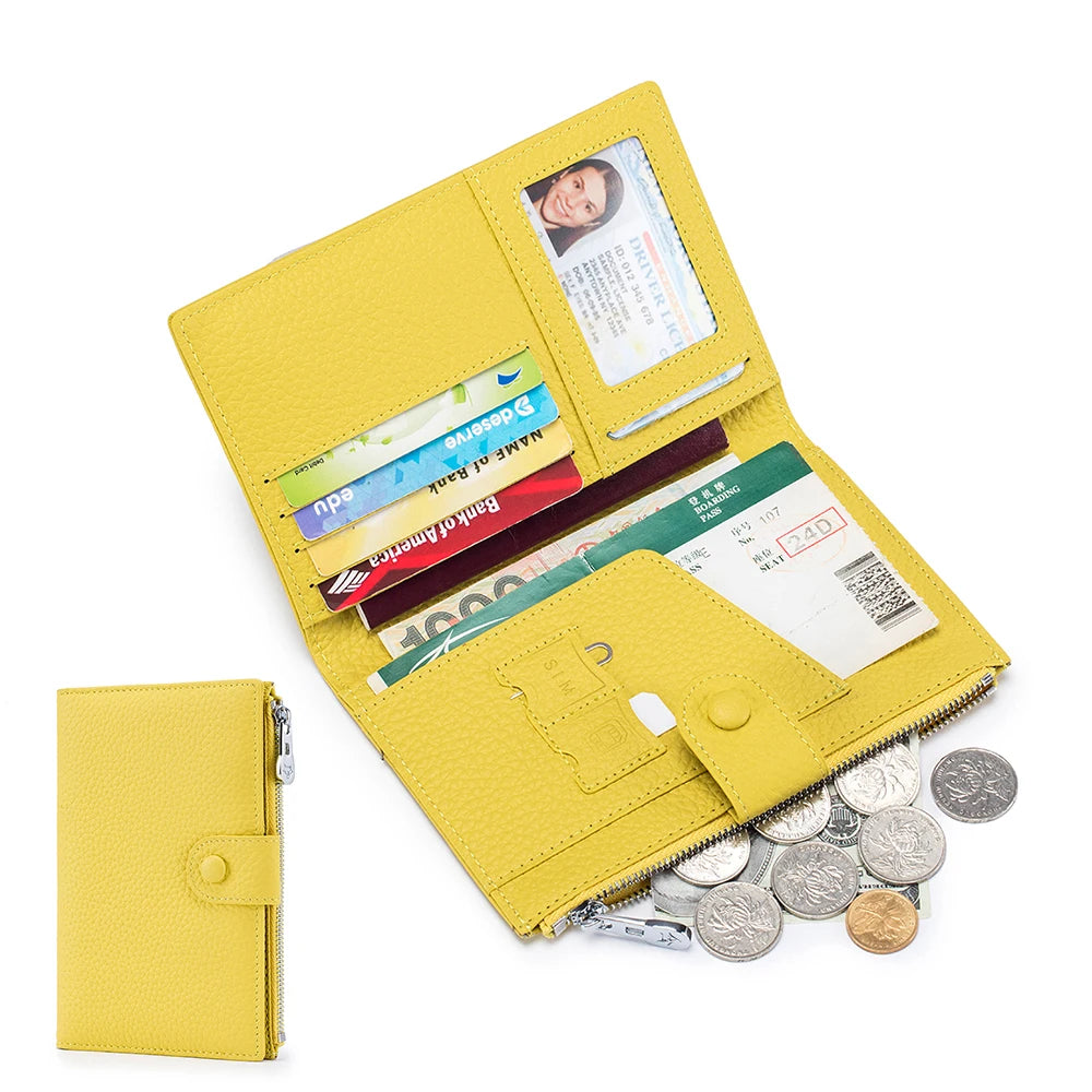 Unisex RFID-Blocking Ultra-Thin Genuine Leather Passport Wallet Anti-Skimming Travel Organizer w/Ticket Pocket Card Slot Purse