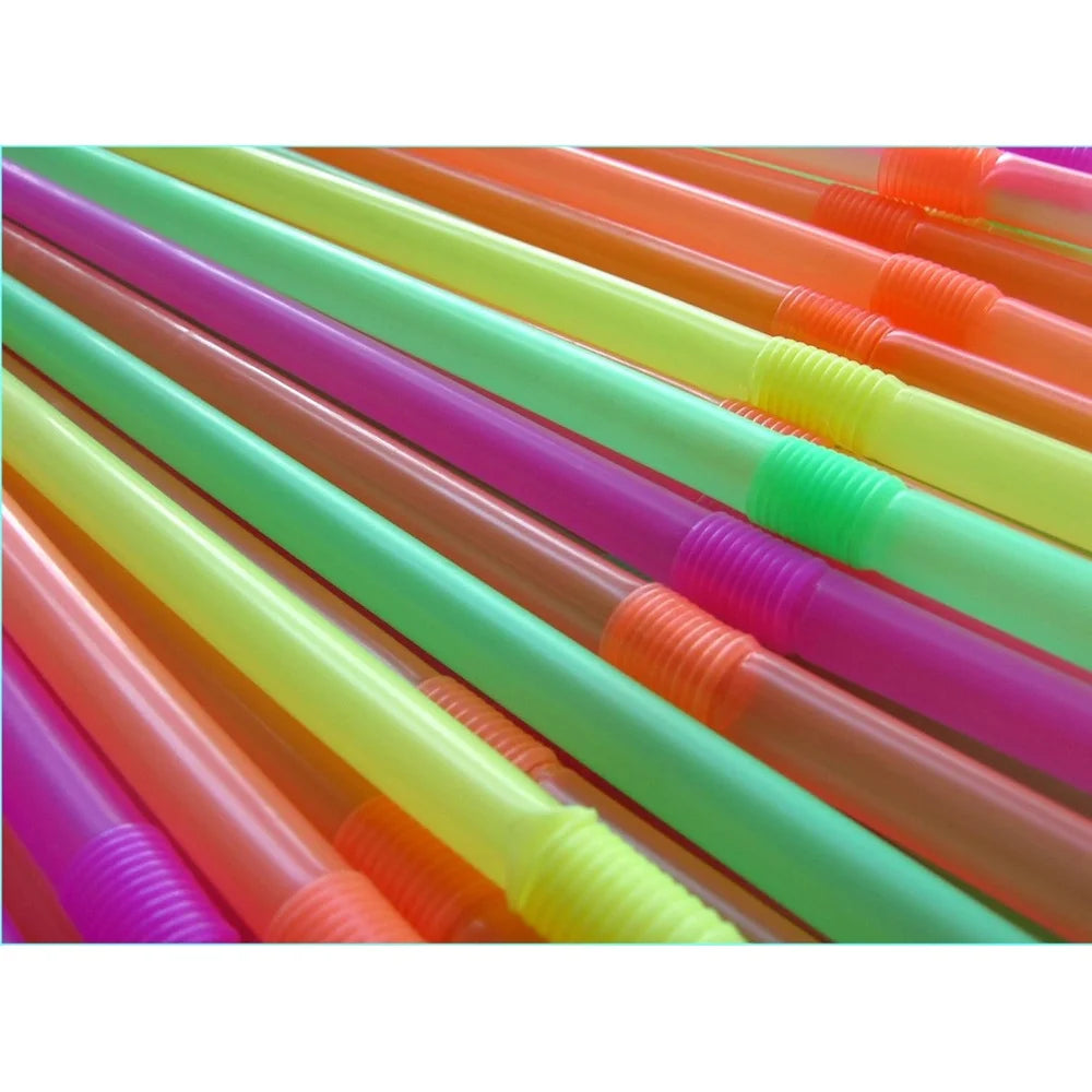500 Pack 10.25 Inch Wrapped Neon Bendable Drinking Straws Flexible Disposable Straws Parties Kids Cocktails Home Use
