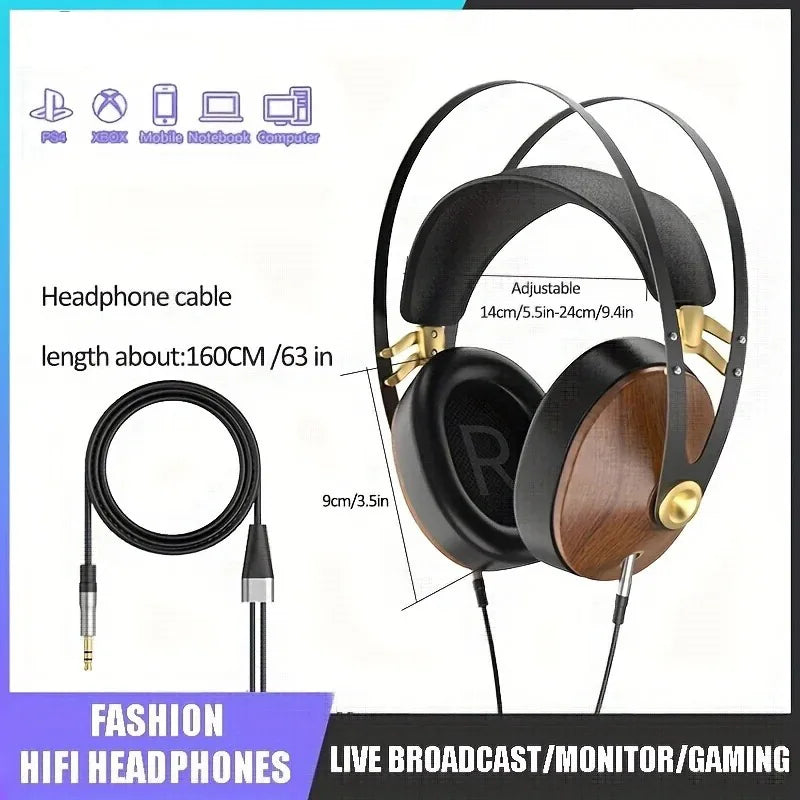 OKCSC One99 Classic Closed-Back Headset For Audiophiles Walnut Color Wired Headset Head Mounted Dynamic Stereo Headphones