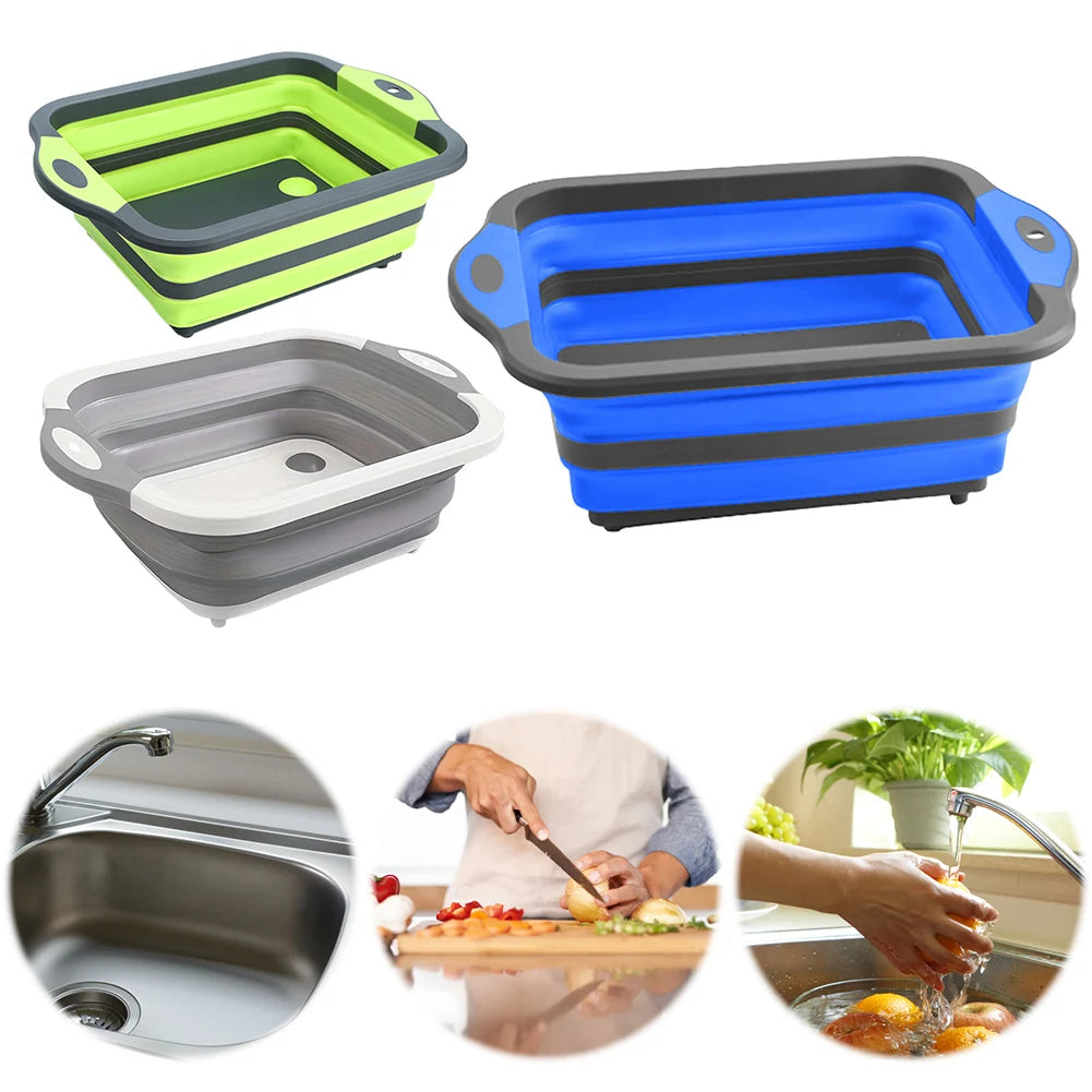 Collapsible Cutting Board Camping Dishes Sink Space Saving Camping Cutting Board with Draining Hole for BBQ Prep/Picnic/Camping