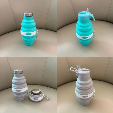 Reusable 475ml Collapsible Water Bottles Retractable Portable Hiking Cups With Carabiner Silicone Folding Drink Cups Sport