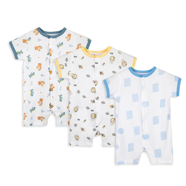 MICHLEY 3pcs Baby Short-Sleeve Rompers Long-Sleeve Jumpsuit Bodysuit Soft White Cartoon Infant Clothes Overalls For Boys Girls