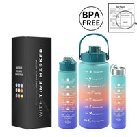 Multi-Color 3-Piece Water Bottle Set, Leak Proof Gradient Sports Bottle, Portable PC Drink Container With Time Stamp And Straw F