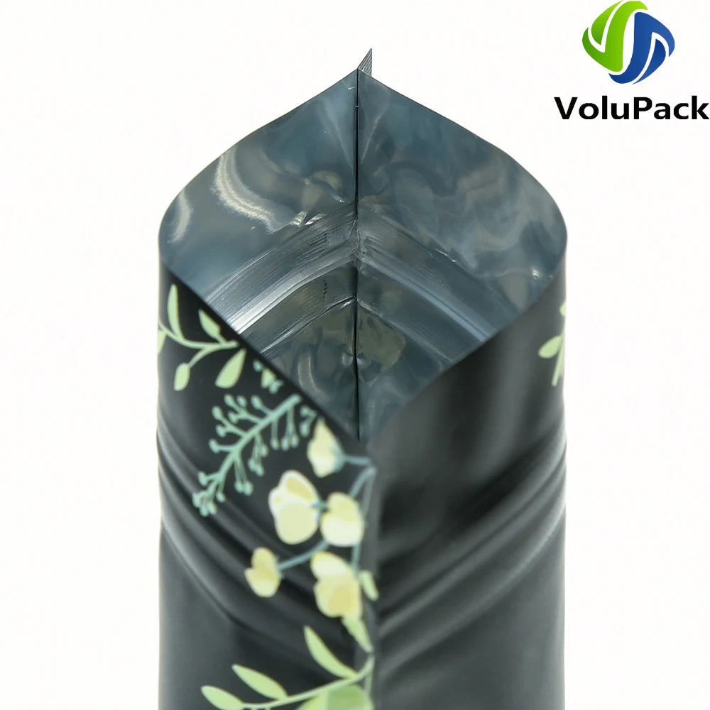 Mylar Packaging Bags,Recyclable Eco Plastic Bags,Heat Seal Zipper Bags,Black and Printed Tear Notch Pouches,Aluminum Foil,100Pcs