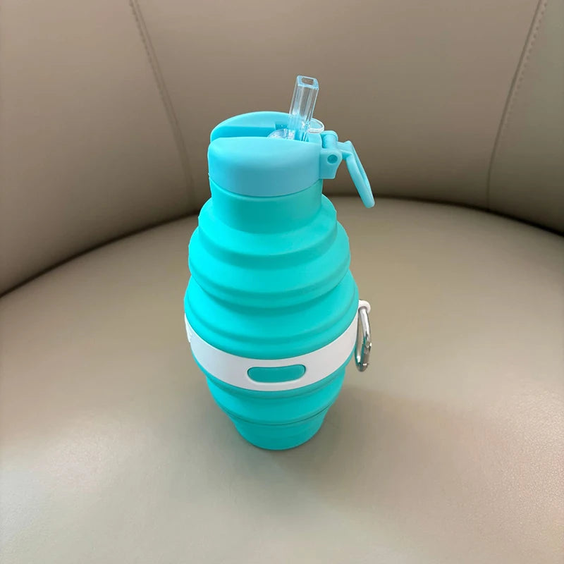 Reusable 475ml Collapsible Water Bottles Retractable Portable Hiking Cups With Carabiner Silicone Folding Drink Cups Sport