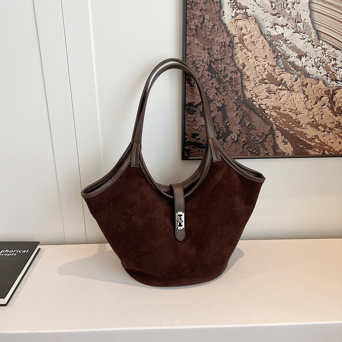 Retro Suede Satchel Purse Fashion Top Handle Bag Luxury Underarm Bag for Women Work Shopping Travel