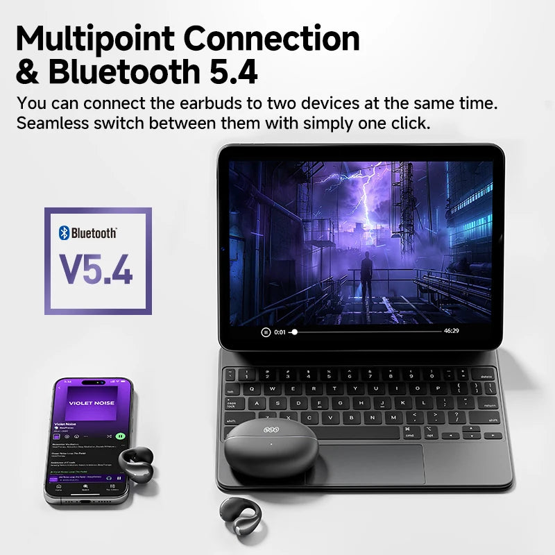 QCY Crossky C30 Wireless Bluetooth 5.4 Earphones Ear clip TWS Sports Earbuds Open Ear Dual-Connection Waterproof Headphones