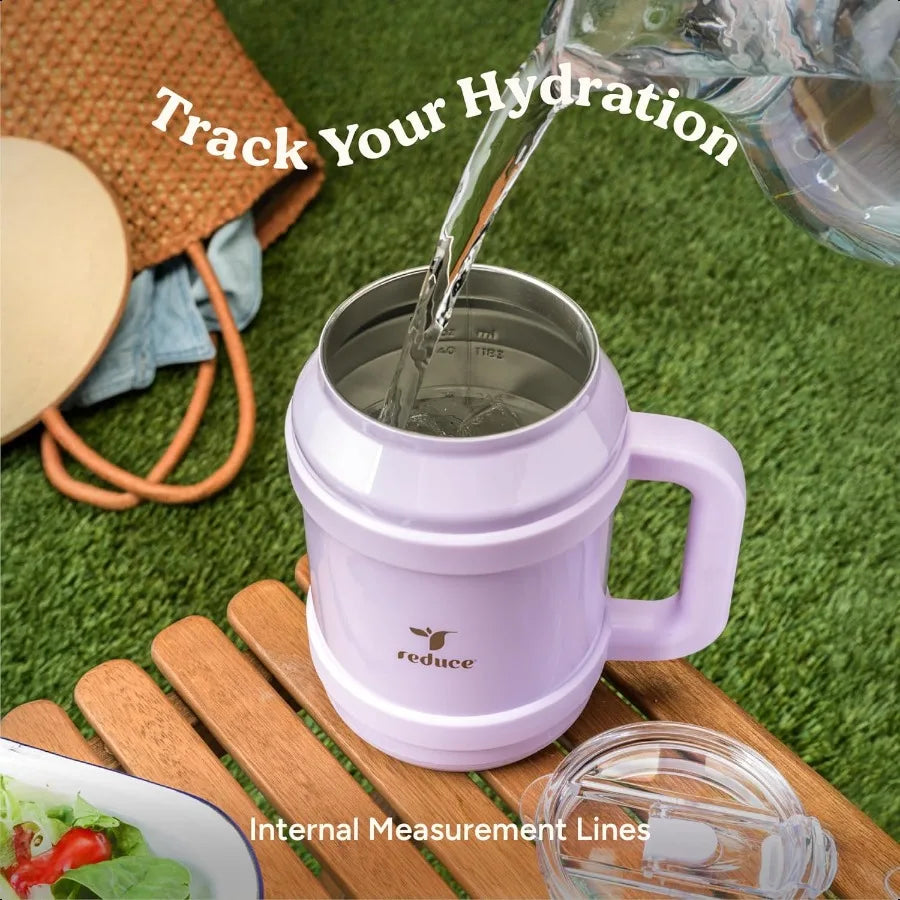 Reusable 50 oz Cold1 Water Tumbler Ergonomic Handle DoubleWall Insulation Sturdy Desktop Tabletop Mug with Lid and Straw BPAFre