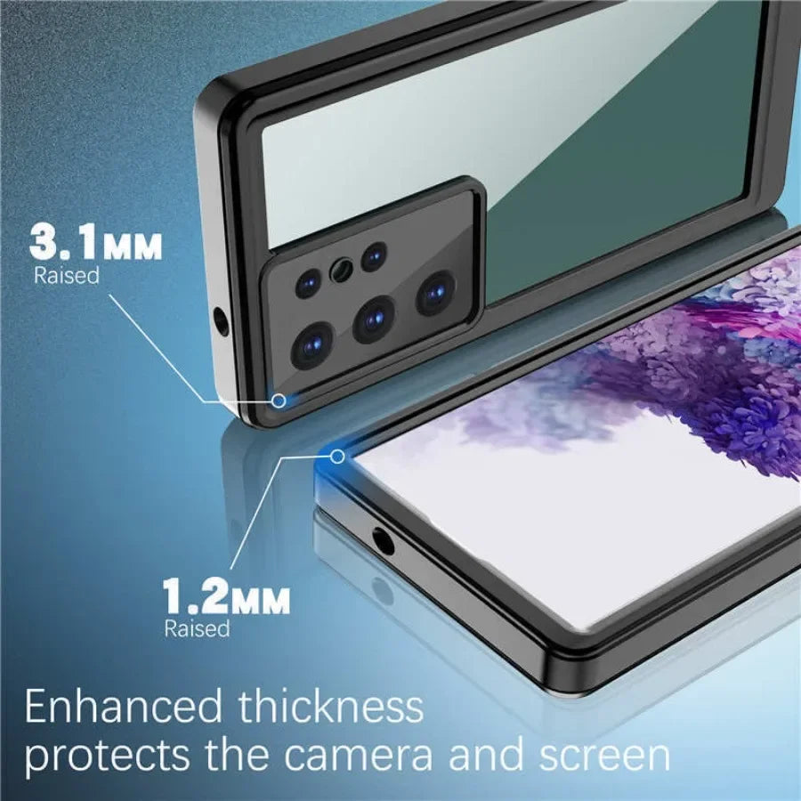 For Galaxy S24 S23 Ultra Plus S21 S20 FE IP68 Waterproof Full Sealed Diving Swim Phone Case Shockproof Surfing Clear Cover Shell