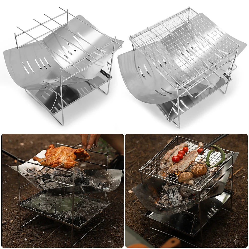 Bonfire Stand Portable Camping BBQ Grill Folding Camping Fire Grill Stainless Steel Outdoor Wood Burner for Outdoor Backyards