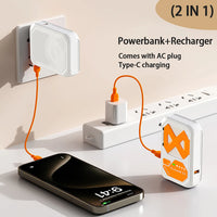 Magnetic Portable Wireless Charging Bank - 10000mAh, 22.5W fast charging, foldable AC plug, USB-C cable, built-in stand, multi-d