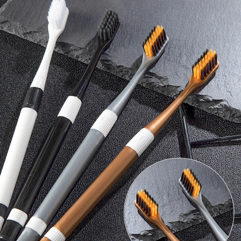 2 Pcs Bamboo Charcoal Toothbrushes Ultra-Fine  Bristle Cleaning, Family Outfit Couple Adult Fine Bristle Toothbrush Set