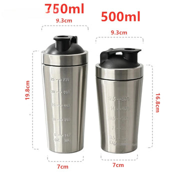 1pcs Stainless Steel Protein Powder Shaker Bottle with Ball Scale Leak Proof for Gym Fitness Sport Whey Shakes Water Cup