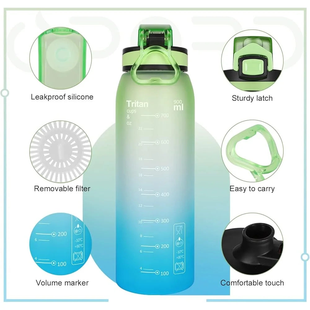 Leak Proof Sports Water Bottle Tritan Reusable Gym Travel Bottle with Flip Top Lid Strainer Fruit Infusion BPA Free Durable