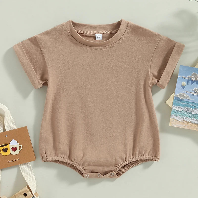 Newborn Baby Romper Summer Crewneck Romper Clothing Solid Casual Loose Jumpsuits Toddler Infant Boy Girl Cotton Playsuit