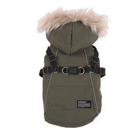 Autumn Winter Warm Pet Dog Jacket With Harness Hooded Dog Padded Coat with Imitation Fur Hat For Small Medium Dogs Puppy Coat