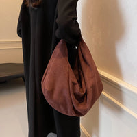 Female Bag Suede Quality Shoulder Bag with Zipper Solid Casual Top-Handle Bags Large Capacity Women Underarm Bag Travel Tote Bag