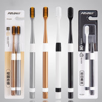 2 Pcs Bamboo Charcoal Toothbrushes Ultra-Fine  Bristle Cleaning, Family Outfit Couple Adult Fine Bristle Toothbrush Set