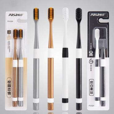 2 Pcs Bamboo Charcoal Toothbrushes Ultra-Fine  Bristle Cleaning, Family Outfit Couple Adult Fine Bristle Toothbrush Set