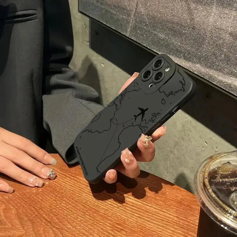 Travel-nspired Airplane Route Desian Phone Case for IPhone 16 Pro Max 15 14Plus 13 12 Anti-slip Soft TPU Phone Protective Cover